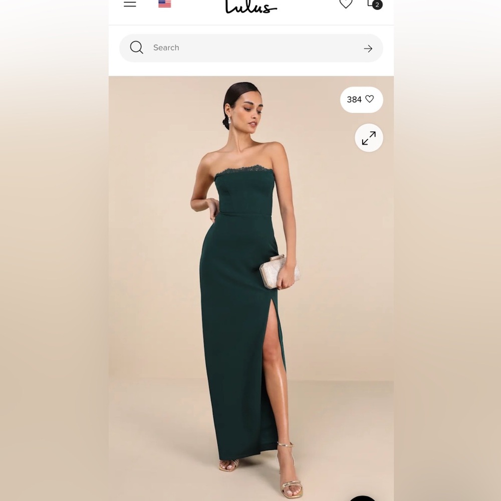 Lulu's Dark Green Strapless Gown - XXS